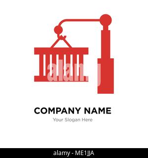 Contenitore su una gru company Logo design template, business corporate icona vettore Illustrazione Vettoriale