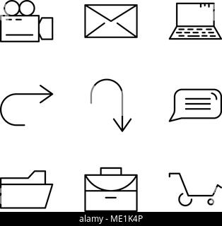 Set di 9 semplici icone modificabile come carrello, Ufficio valigetta, File Cartella, discorso bolla, freccia rivolta verso il basso, freccia rivolta a destra, L Illustrazione Vettoriale