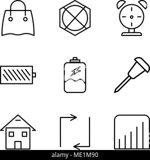 Set di 9 semplici icone modificabile come livello di copertura, aggiornare le frecce, Homepage, la puntina, carica della batteria, il livello di carica della batteria, sveglia, freccia rivolta Illustrazione Vettoriale