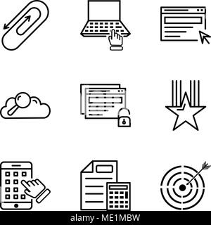 Set di 9 semplici icone modificabile come target, documento & calcolatrice, iphone, stella, sbloccare, dati di ricerca, la ricerca, il computer, clip, può essere utilizzato per la mobil Illustrazione Vettoriale