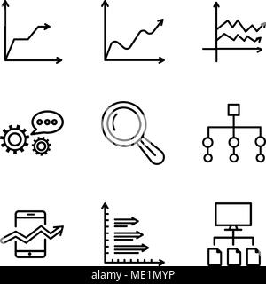 Set di 9 semplici icone modificabile come flusso di dati, analisi Web i dati di stock, Diagramma di flusso interfaccia, ingrandimento, 3d'analisi dei dati, variabili, dati Illustrazione Vettoriale