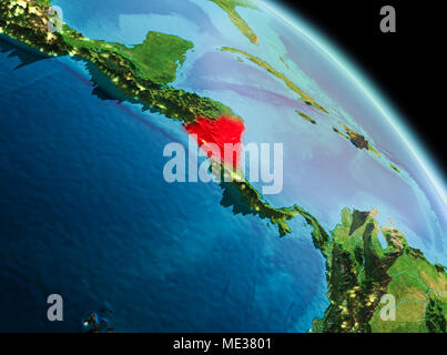 Tv vista la mattina del Nicaragua evidenziata in rosso sul pianeta Terra. 3D'illustrazione. Gli elementi di questa immagine fornita dalla NASA. Foto Stock