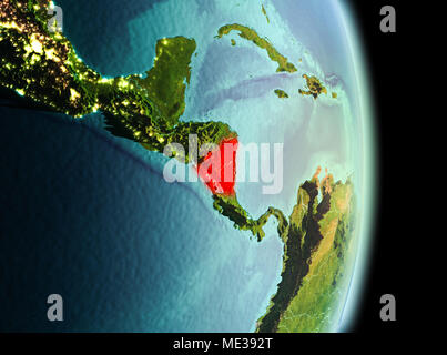 La mattina presto vista del Nicaragua evidenziata in rosso sul pianeta Terra. 3D'illustrazione. Gli elementi di questa immagine fornita dalla NASA. Foto Stock