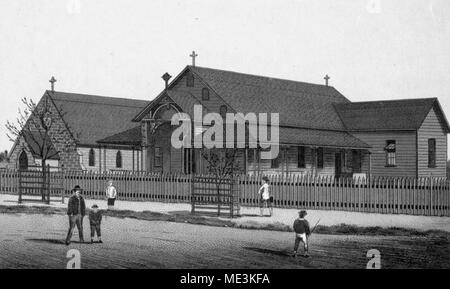 Chiesa di Santa Maria e la scuola, Warwick, ca 1886. Foto Stock