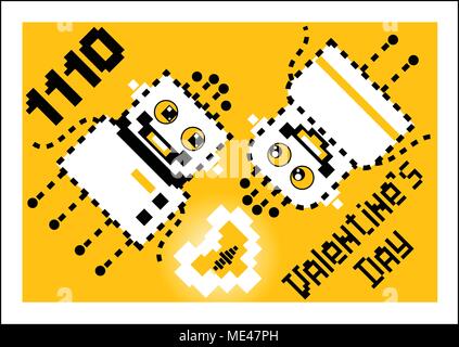 Cartoon robot amore. Valentino, cartolina postale per il giorno di San Valentino Illustrazione Vettoriale