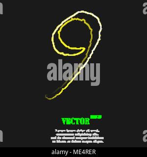 Numero Nove icona simbolo con effetto di neon giallo. Illustrazione Vettoriale Illustrazione Vettoriale
