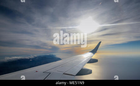 Vista aerea della Serra de Tramuntana montagne al tramonto, Maiorca (Mallorca), isole Baleari, Spagna Foto Stock