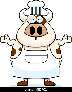 Un cartoon illustrazione di una mucca chef cercando confuso. Illustrazione Vettoriale