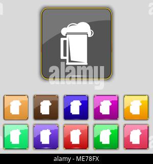 Bicchiere di birra icona segno. Impostare con undici pulsanti colorati per il vostro sito. Illustrazione Vettoriale Illustrazione Vettoriale