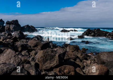 Paesaggio dalla spiaggia vulcanica di Mosteiros in Sao Miguel, Azzorre, Portogallo Foto Stock