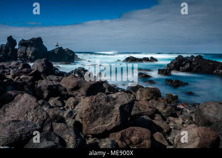 Paesaggio dalla spiaggia vulcanica di Mosteiros in Sao Miguel, Azzorre, Portogallo Foto Stock