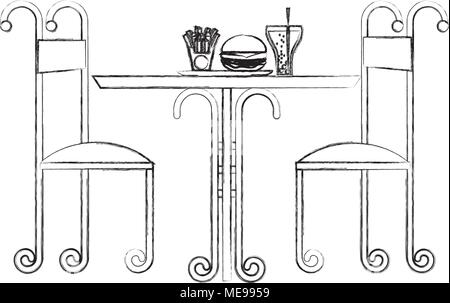 Ristorante vintage tabella fast food e sedie Illustrazione Vettoriale