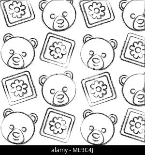 Baby shower head ORSO TEDDY e blocchi percorso di decorazione Illustrazione Vettoriale