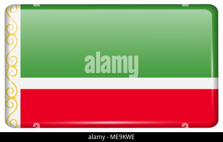 Le bandiere della Repubblica cecena nella forma di un magnete sul frigo con riflessi di luce. Illustrazione Vettoriale Illustrazione Vettoriale