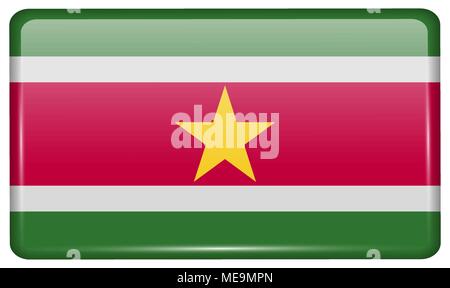 Bandiere di Suridame nella forma di un magnete sul frigo con riflessi di luce. Illustrazione Vettoriale Illustrazione Vettoriale