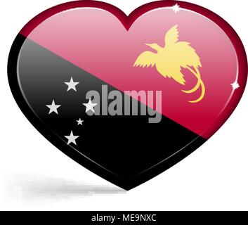 Bandiere di Papua Nuova Guinea a forma di cuore, con evidenza sui bordi. Illustrazione Vettoriale Illustrazione Vettoriale