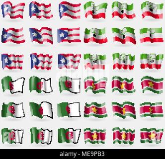 Puerto Rico, nel Somaliland, Algeria, Suridame. Set di 36 bandiere dei paesi del mondo. Illustrazione Vettoriale Illustrazione Vettoriale