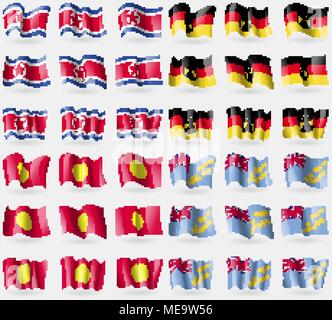 La Corea del Nord, Germania, Kirghizistan, Tuvalu. Set di 36 bandiere dei paesi del mondo. Illustrazione Vettoriale Illustrazione Vettoriale