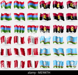 La Carelia, Angola, Perù, Repubblica di Sakha Repubblica. Set di 36 bandiere dei paesi del mondo. Illustrazione Vettoriale Illustrazione Vettoriale