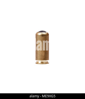 9mm bullet per una pistola isolato su bianco. Foto Stock