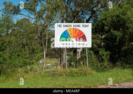 Pericolo di incendio segno di rating. Blue Mountains. Nuovo Galles del Sud, Australia Foto Stock