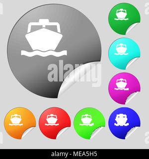 Il Boat Icona segno. Set di otto multi colore pulsanti rotondi, adesivi. Illustrazione Vettoriale Illustrazione Vettoriale