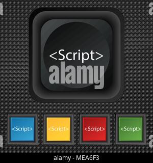 Segno di script e la relativa icona. Codice Javascript simbolo. Set di pulsanti colorati. Illustrazione Vettoriale Illustrazione Vettoriale