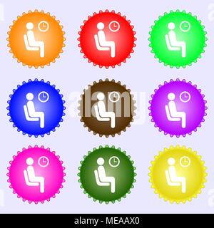 Icona di attesa segno. Un insieme di nove diverse etichette colorate. Illustrazione Vettoriale Illustrazione Vettoriale