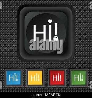 HI segno icona. India simbolo di traduzione. Set di pulsanti colorati. Illustrazione Vettoriale Illustrazione Vettoriale