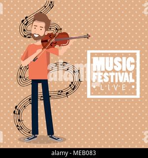 Il festival di musica dal vivo con uomo suona il violino illustrazione vettoriale design Illustrazione Vettoriale