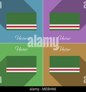 Le bandiere della Repubblica cecena di Ichkeria. Set di colori design piatto e lunghe ombre. Illustrazione Vettoriale Illustrazione Vettoriale