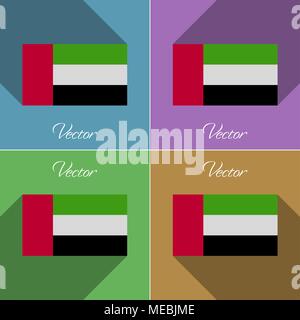 Bandiere di Emirati Arabi Uniti. Set di colori design piatto e lunghe ombre. Illustrazione Vettoriale Illustrazione Vettoriale
