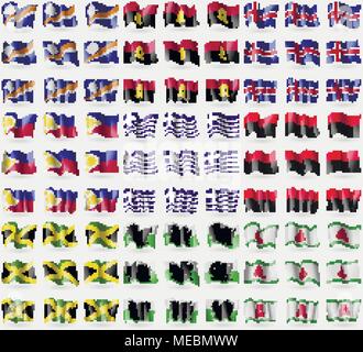 Isole Marshall, Angola, Islanda, Filippine, Grecia, UPA, Giamaica, il Galles, in Inguscezia. Grande set di 81 bandiere. Illustrazione Vettoriale Illustrazione Vettoriale