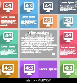 Il rapporto di aspetto 4 3 TV widescreen icona segno. Set di pulsanti multicolore. Metro style con spazio per il testo. La lunga ombra illustrazione vettoriale Illustrazione Vettoriale