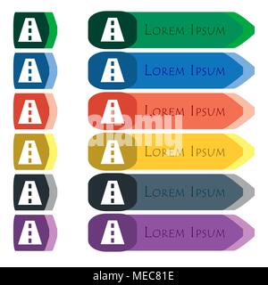Icona di strada segno. Set di colorate e luminose lungo i pulsanti con ulteriori moduli di piccole dimensioni. Design piatto. Vettore Illustrazione Vettoriale