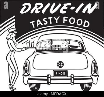 Drive-In Cibo - retrò arte Annunci Banner Illustrazione Vettoriale