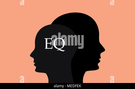 Eq questione emotiva con sillhouette cervello umano testa con sfondo arancione Foto Stock