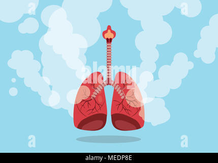 Polmoni Sul fumo segno malsana con piatto blu stile di sfondo vettoriale illustrazione grafica Foto Stock