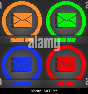 Mail, Busta, Messaggio icona simbolo. Alla moda in stile moderno. In arancione, verde, blu, verde design. Illustrazione Vettoriale Illustrazione Vettoriale