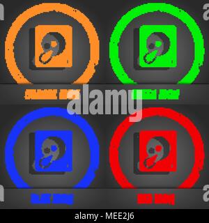 Disco rigido e il database icona simbolo. Alla moda in stile moderno. In arancione, verde, blu, verde design. Illustrazione Vettoriale Illustrazione Vettoriale