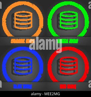 Disco rigido e il database icona simbolo. Alla moda in stile moderno. In arancione, verde, blu, verde design. Illustrazione Vettoriale Illustrazione Vettoriale