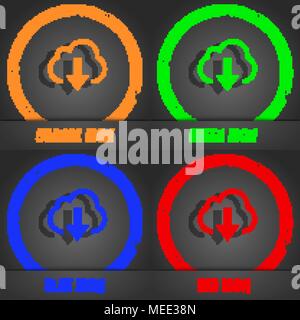 Scaricare dal cloud icona simbolo. Alla moda in stile moderno. In arancione, verde, blu, verde design. Illustrazione Vettoriale Illustrazione Vettoriale