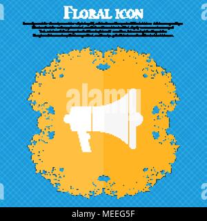 Grammofono icona web. Floral design piatto su un blu sfondo astratto con posto per il vostro testo. Illustrazione Vettoriale Illustrazione Vettoriale