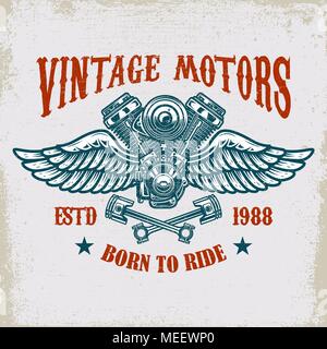 Vintage motore alato su grunge background. Elemento di design per poster, scheda, t-shirt, banner, emblema. Illustrazione Vettoriale Illustrazione Vettoriale