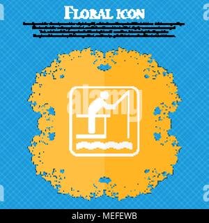 Icona di pesca. Floral design piatto su un blu sfondo astratto con posto per il vostro testo. Illustrazione Vettoriale Illustrazione Vettoriale