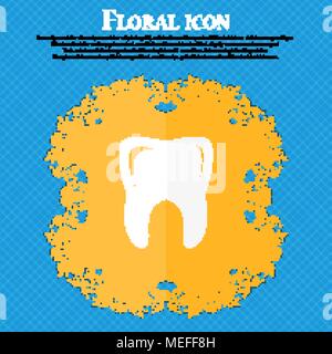 Icona del dente. Floral design piatto su un blu sfondo astratto con posto per il vostro testo. Illustrazione Vettoriale Illustrazione Vettoriale