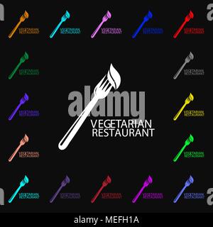 Ristorante vegetariano icona segno. Tanti i simboli colorati per il vostro design. Illustrazione Vettoriale Illustrazione Vettoriale