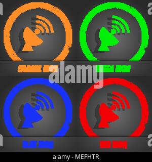 Antenna satellitare icona. Alla moda in stile moderno. In arancione, verde, blu, rosso design. Illustrazione Vettoriale Illustrazione Vettoriale