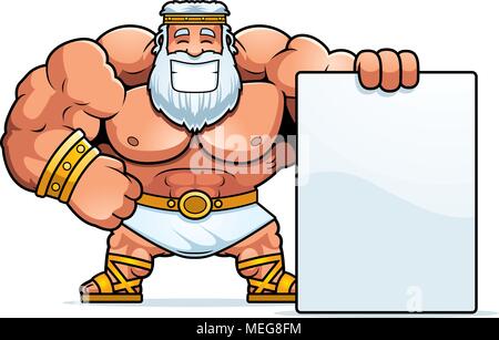 Un cartoon illustrazione di Zeus con un segno. Illustrazione Vettoriale