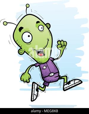 Un cartoon illustrazione di un uomo alieno in esecuzione. Illustrazione Vettoriale